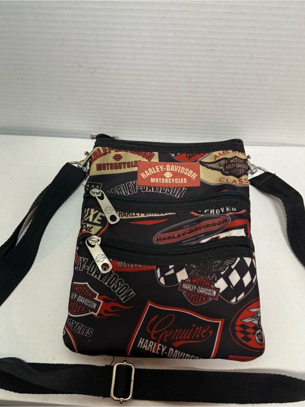 Harley-Davidson HD Nylon Triple Compartment Zippered Crossbody Bag